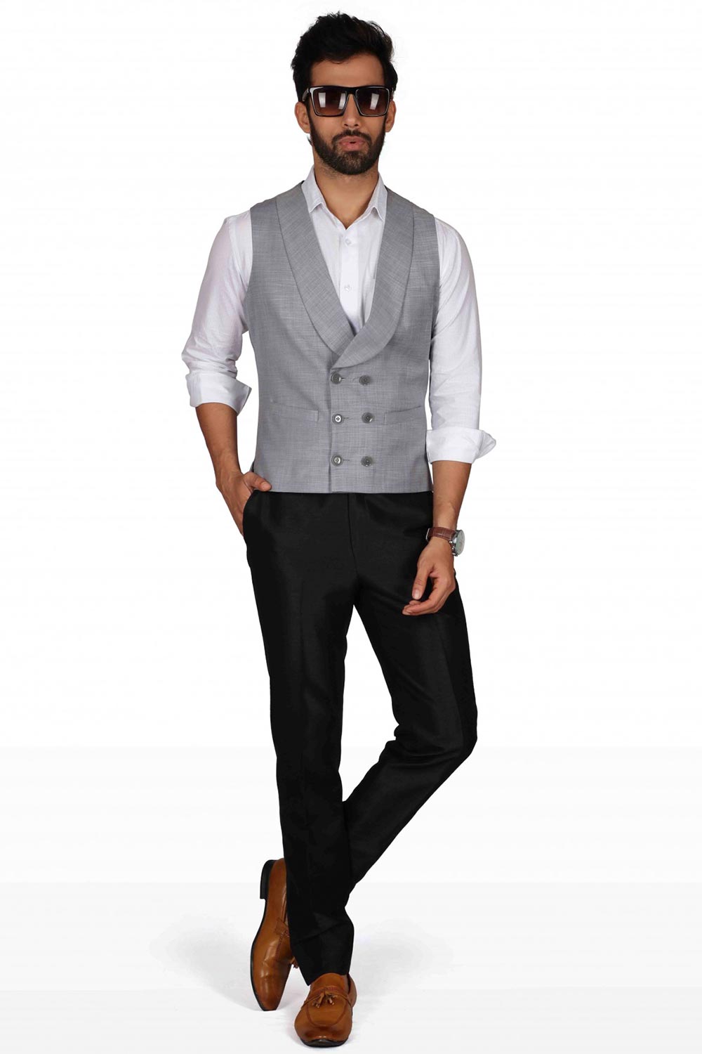 Buy Men's Suiting Fabric  Solid Waist Coat in Grey  Online