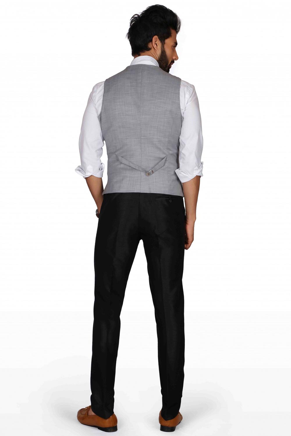 Buy Men's Suiting Fabric  Solid Waist Coat in Grey  Online - Front