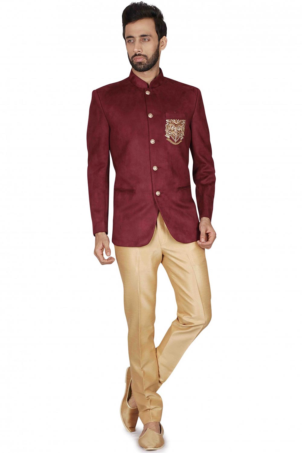 Buy Men's Velvet Solid Jodhpuri in Maroon Online