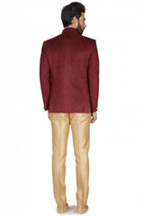 Buy Men's Velvet Solid Jodhpuri in Maroon Online - Front