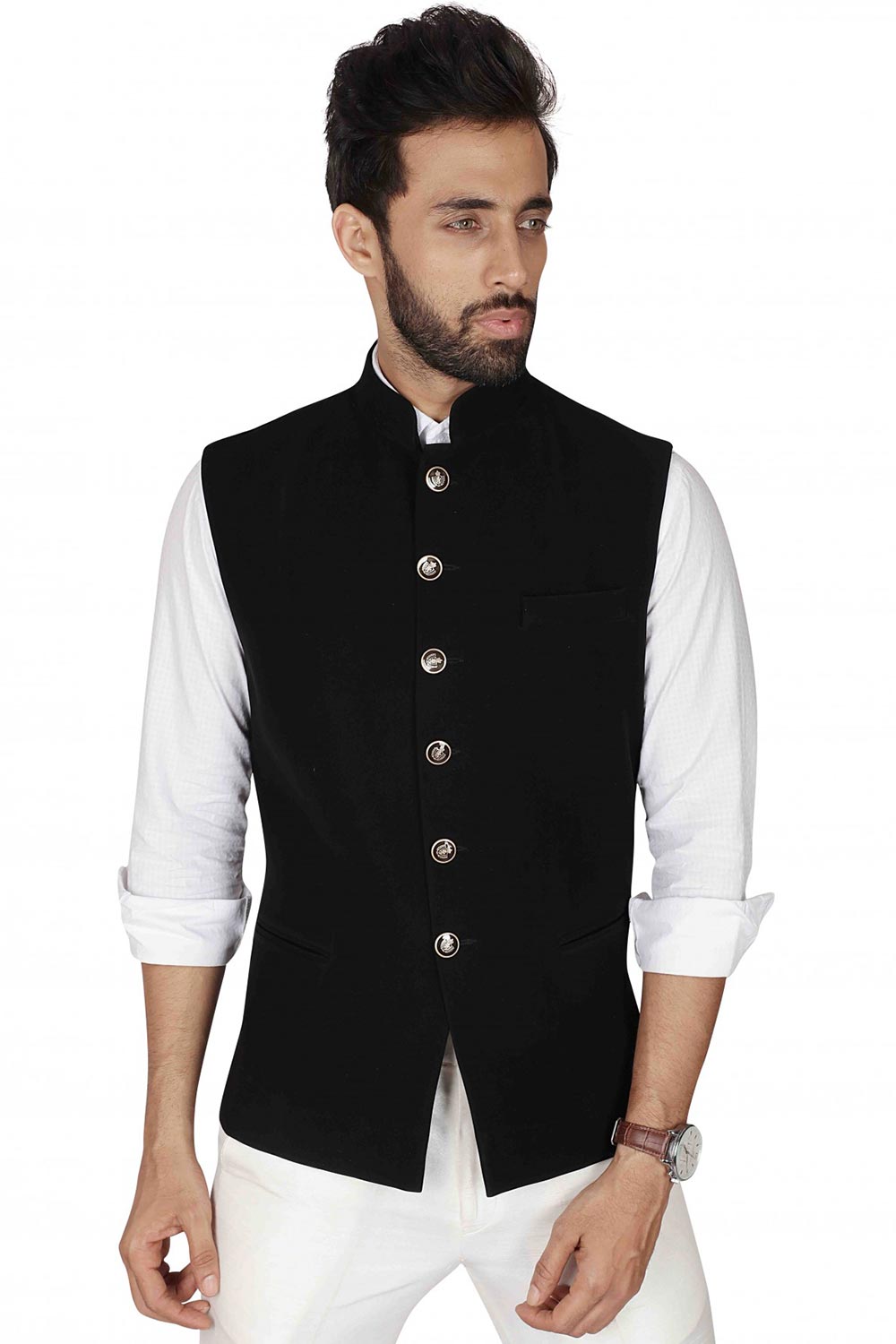 Buy Men's Suiting Fabric  Solid Jacket in Black Online - Back