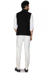 Buy Men's Suiting Fabric  Solid Jacket in Black Online - Front