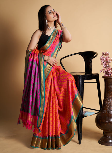 Peach Banarasi Silk Peach Saree