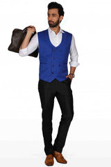 Buy Men's Suiting Fabric  Solid Waist Coat in Royal Blue  Online