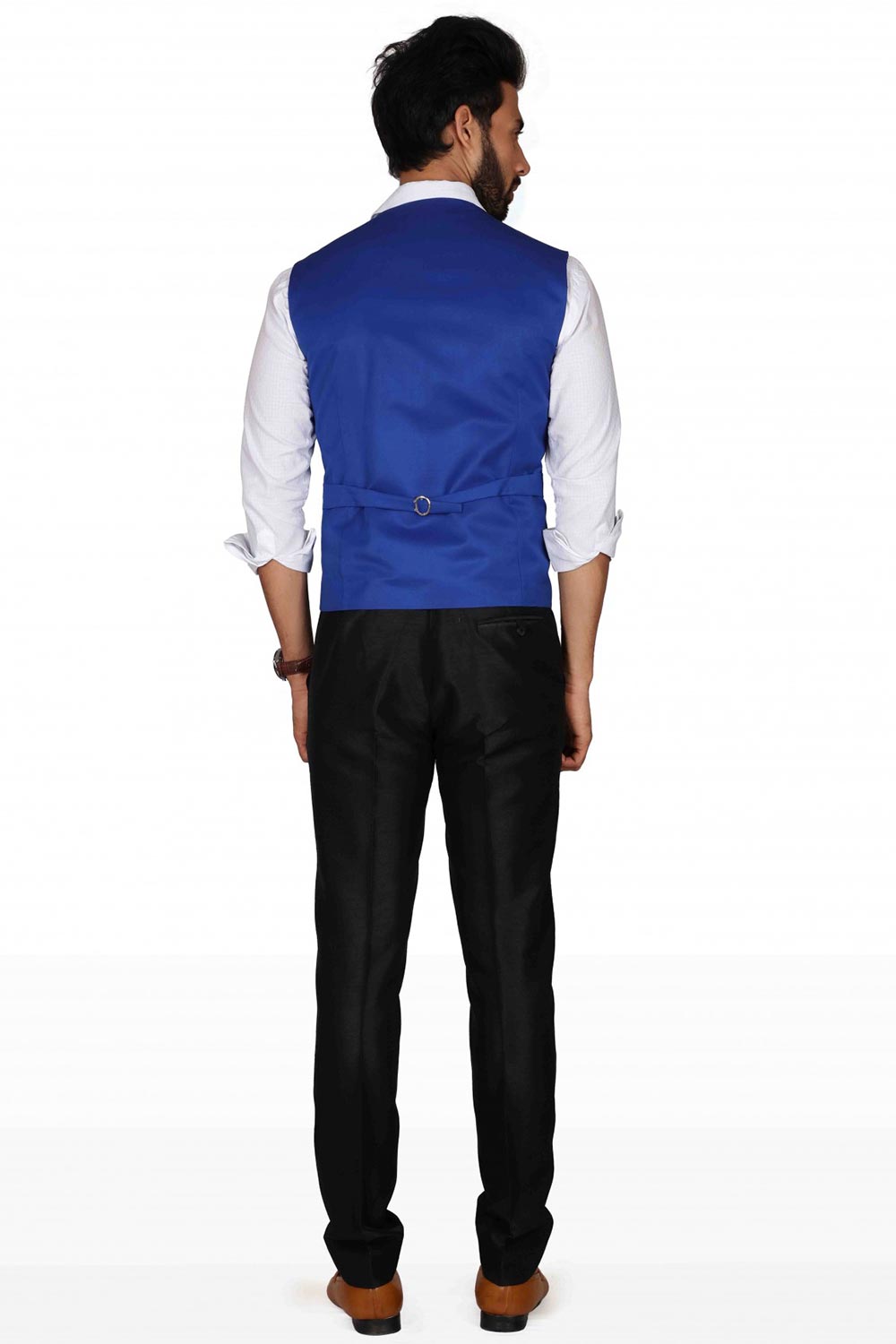 Buy Men's Suiting Fabric  Solid Waist Coat in Royal Blue  Online - Front