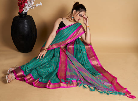 Light Green Silk Blend Light Saree