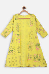 Girl's Rayon Floral Printed Suit Set In Yellow