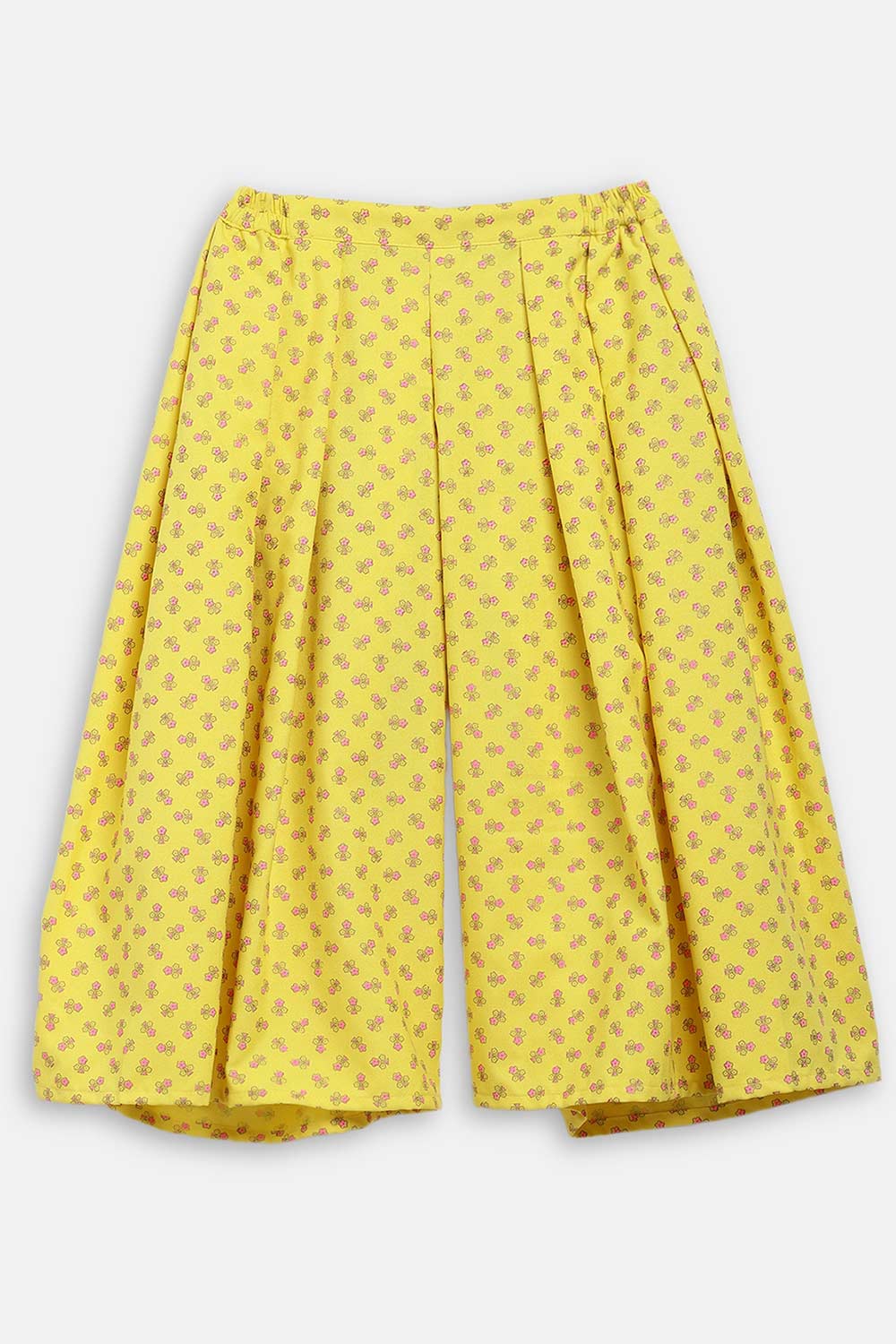 Girl's Rayon Floral Printed Suit Set In Yellow