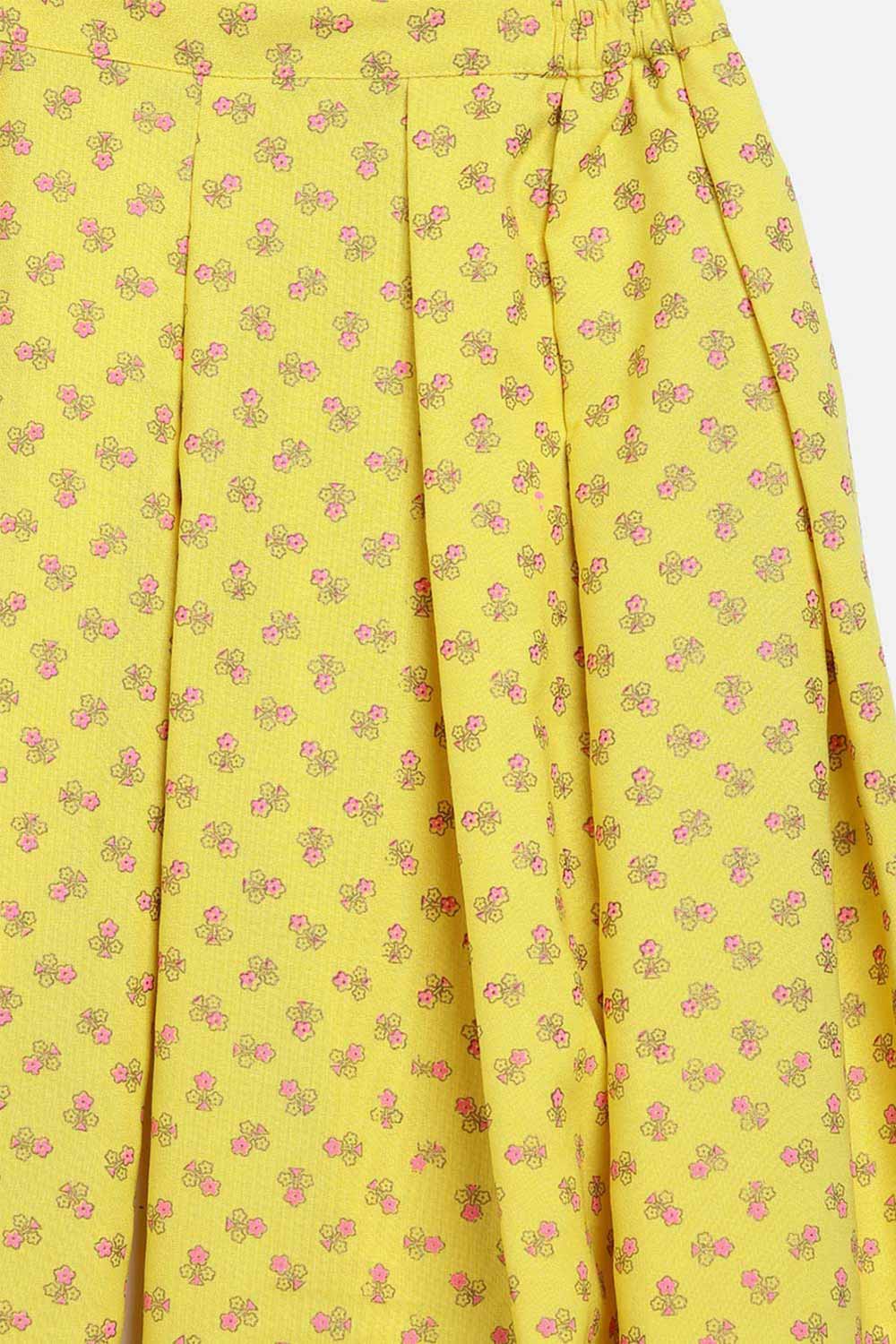 Girl's Rayon Floral Printed Suit Set In Yellow