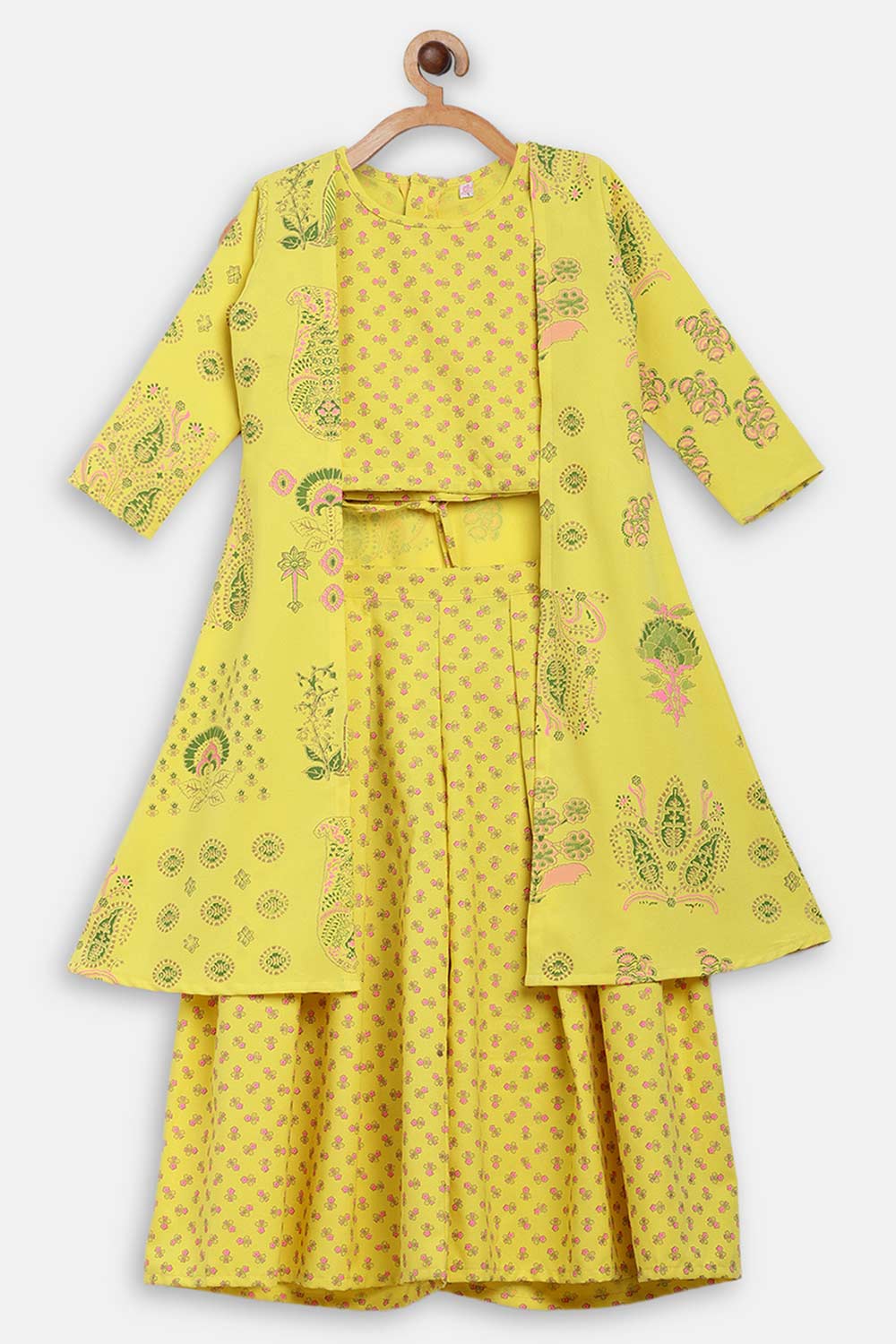 Girl's Rayon Floral Printed Suit Set In Yellow