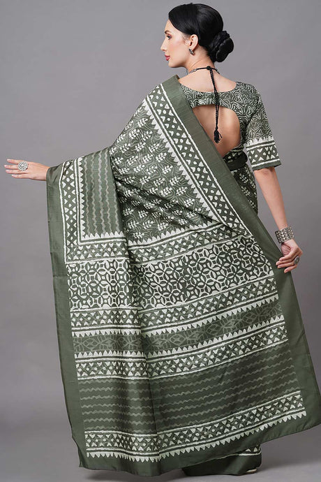 Bhagalpuri Silk Olive Digital Print Designer Saree