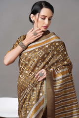 Bhagalpuri Silk Olive Digital Print Designer Saree