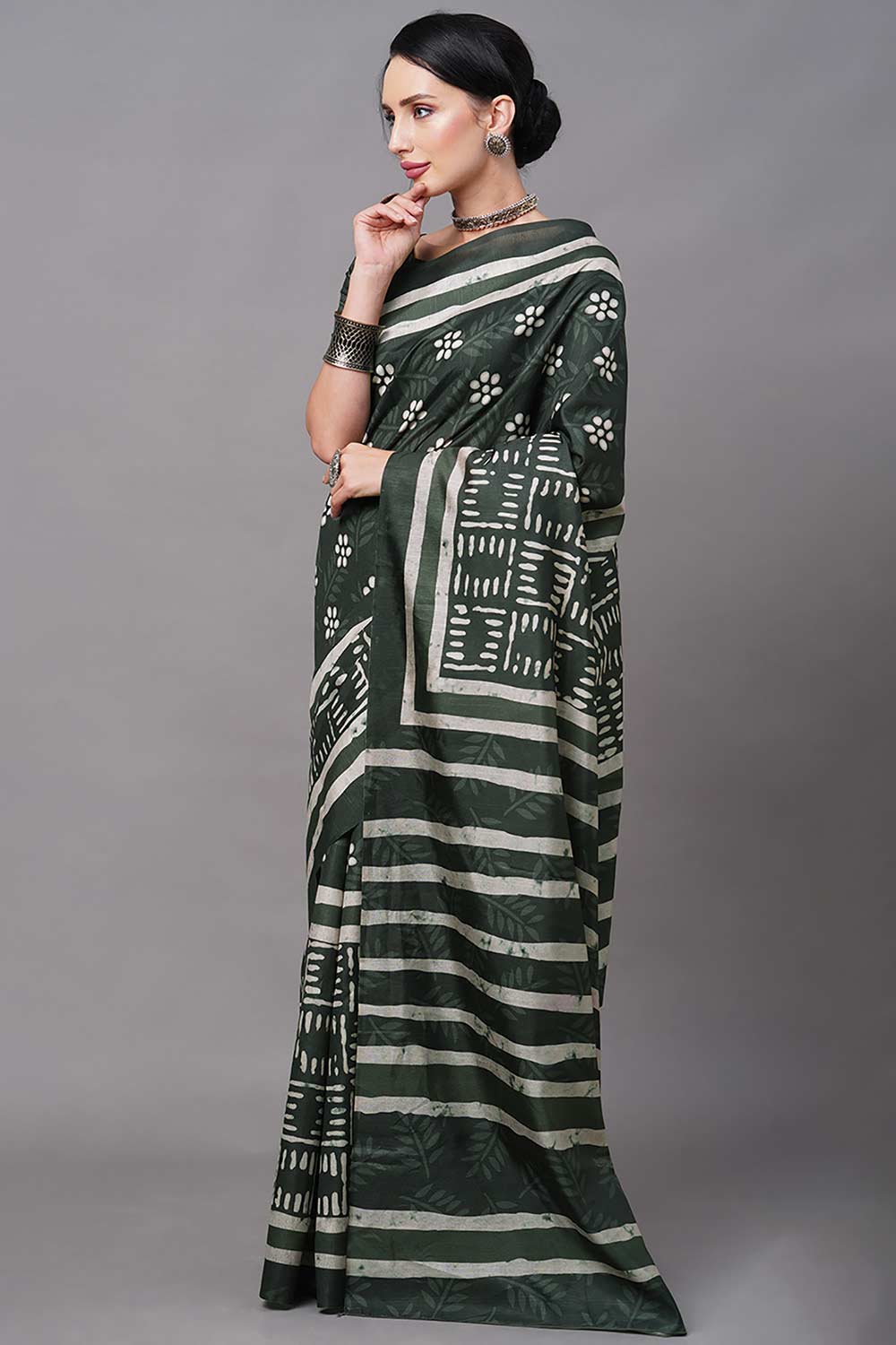 Bhagalpuri Silk Green Digital Print Designer Saree