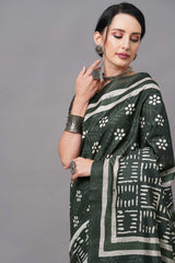 Bhagalpuri Silk Green Digital Print Designer Saree