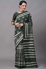 Bhagalpuri Silk Green Digital Print Designer Saree