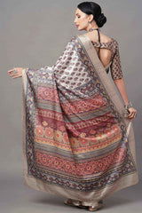 Dola Silk Beige Digital Print Designer Saree