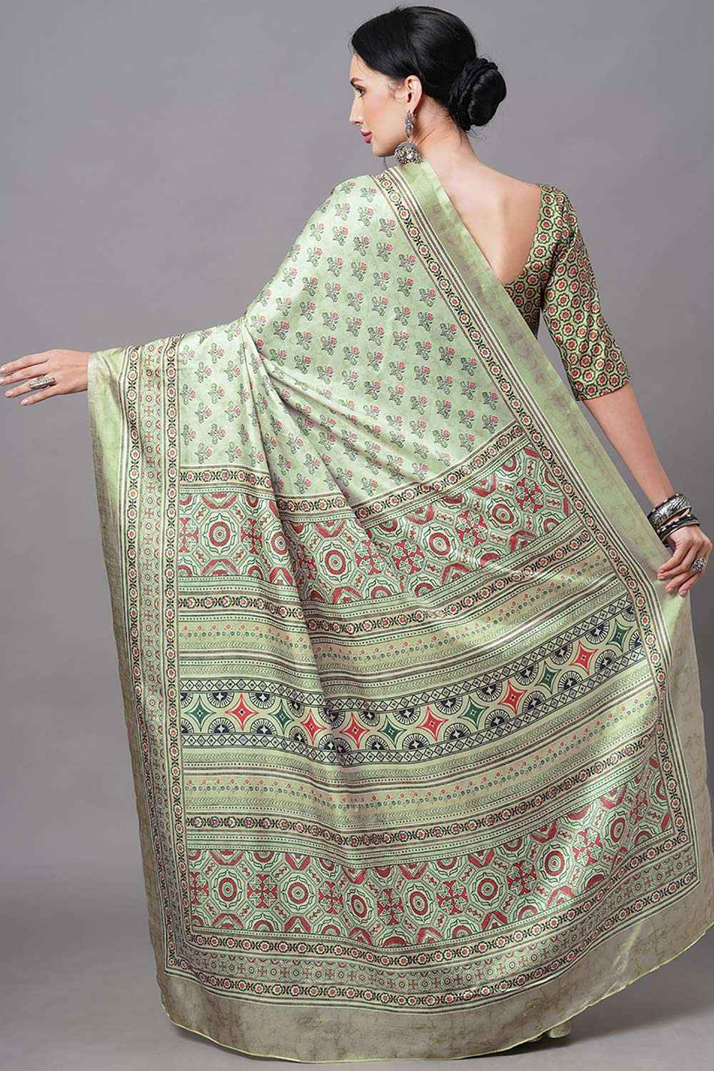 Dola Silk Green Digital Print Designer Saree