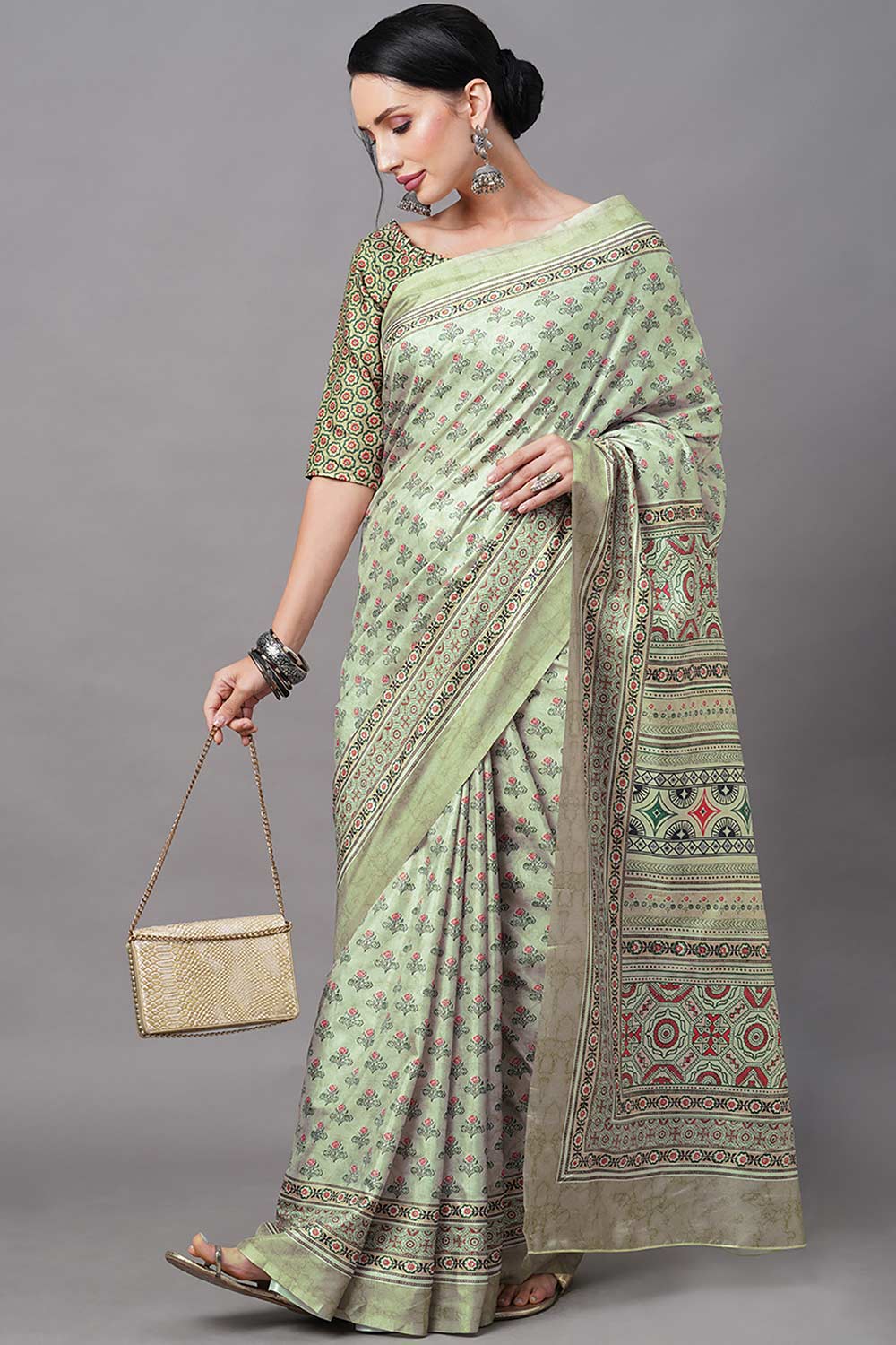 Dola Silk Green Digital Print Designer Saree