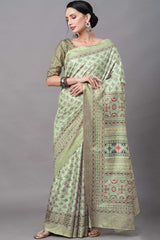 Dola Silk Green Digital Print Designer Saree