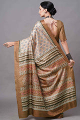 Dola Silk Brown Digital Print Designer Saree