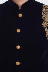 Buy Men's Velvet  Embroidery  Jacket in Black Online - Front