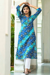 Buy Blended Cotton Bandhani Printed Kurta Top in Blue Online - Side