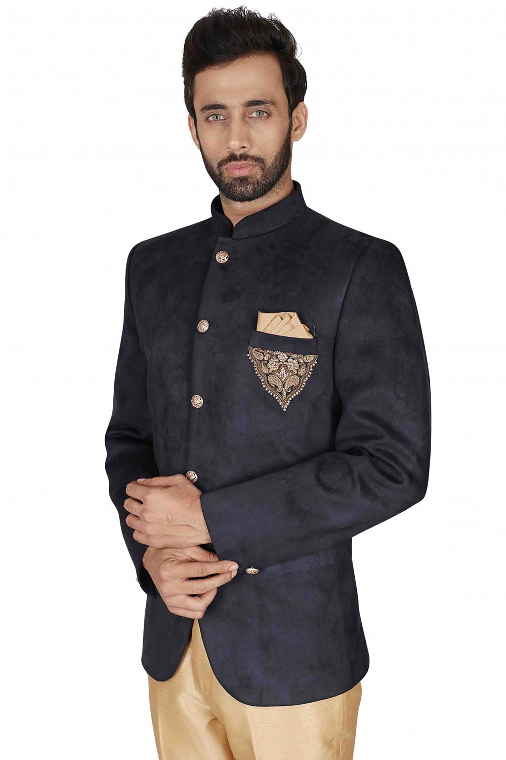 Buy Men's Velvet Solid Jodhpuri in Black Online - Back