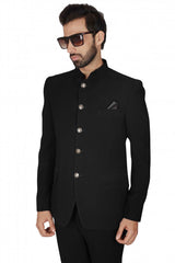 Buy Men's Art Silk solid Jodhpuri Set in Black Online - Back