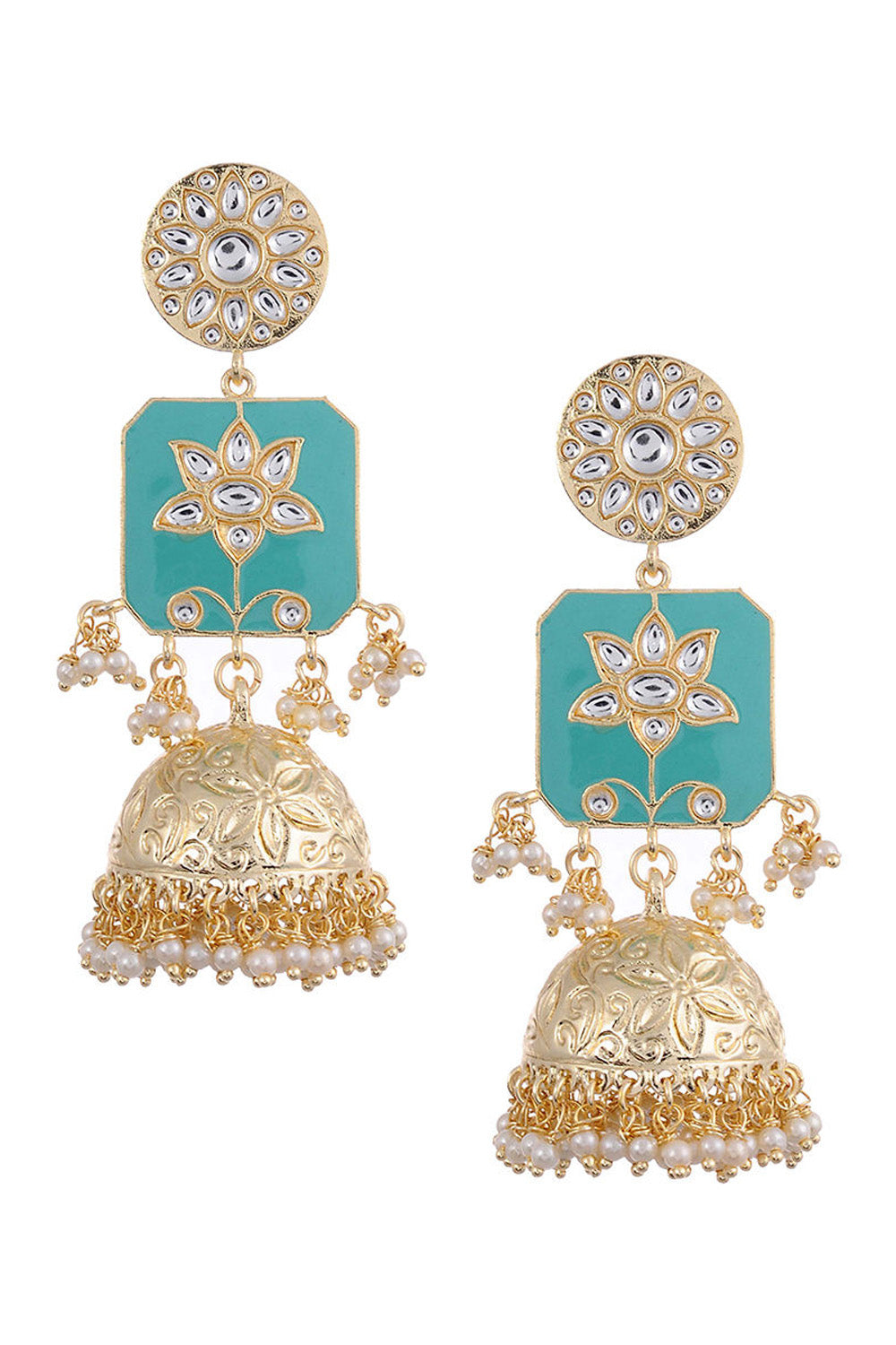 Women's Alloy Metal Jhumka Earrings In Turquoise