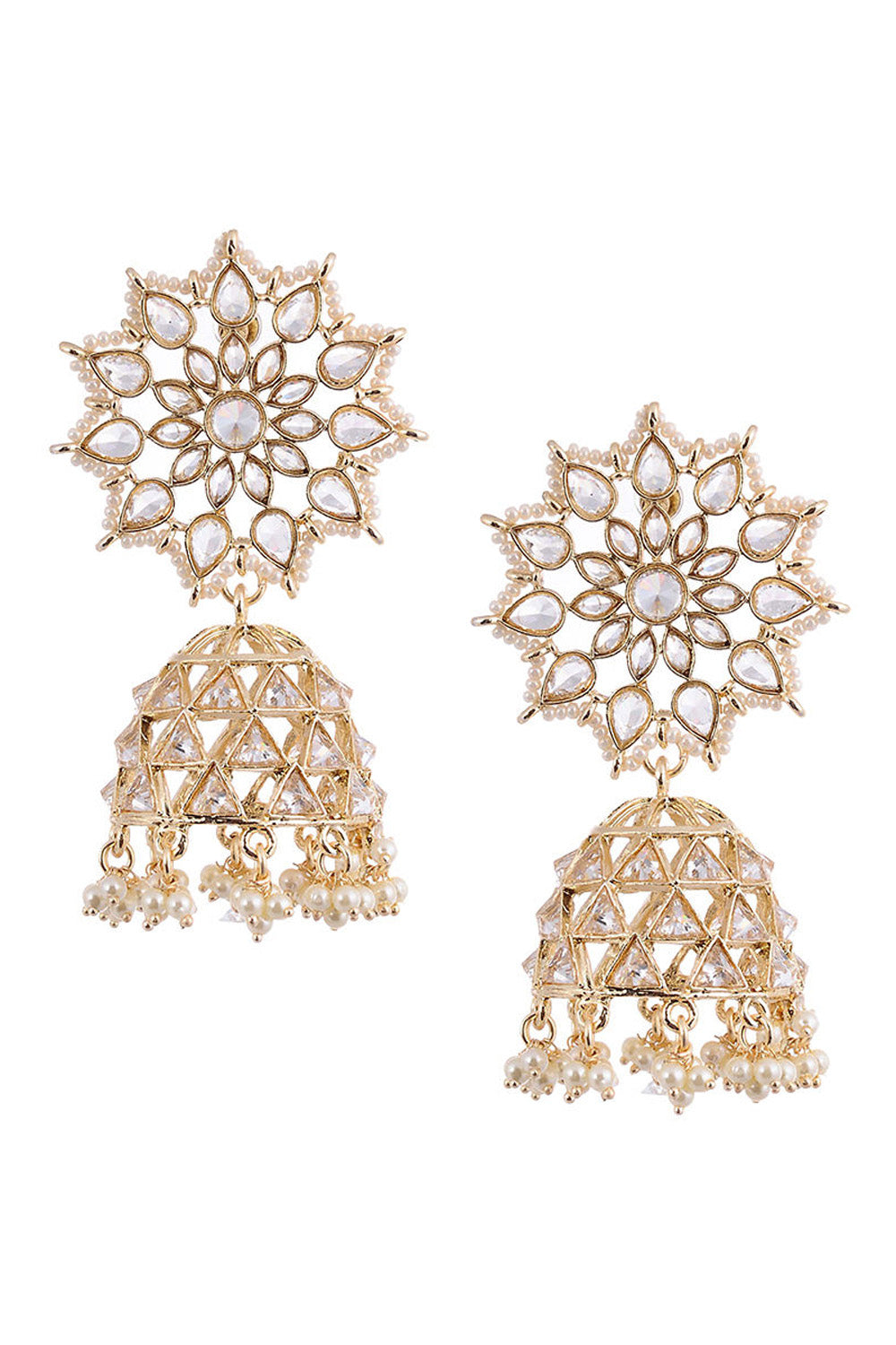 Women's Alloy Metal Jhumka Earrings In White