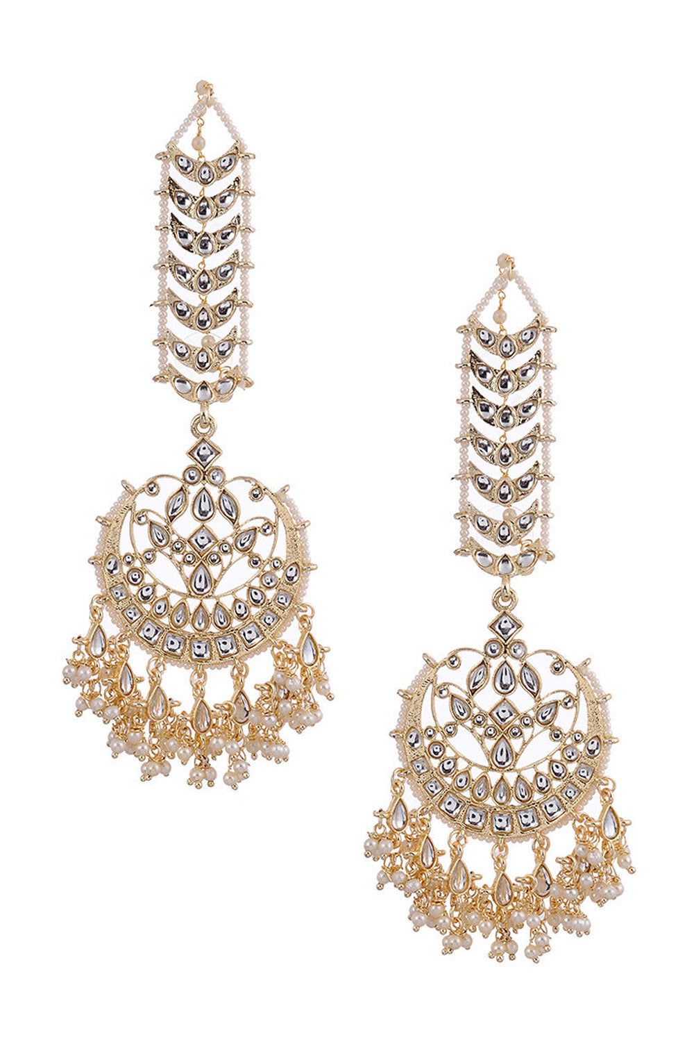 Women's Alloy Metal Chandbali Earrings In White