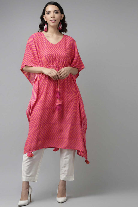 Buy Viscose Rayon Striped Kurta Top in Pink Online