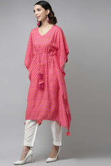 Buy Viscose Rayon Striped Kurta Top in Pink Online - Back