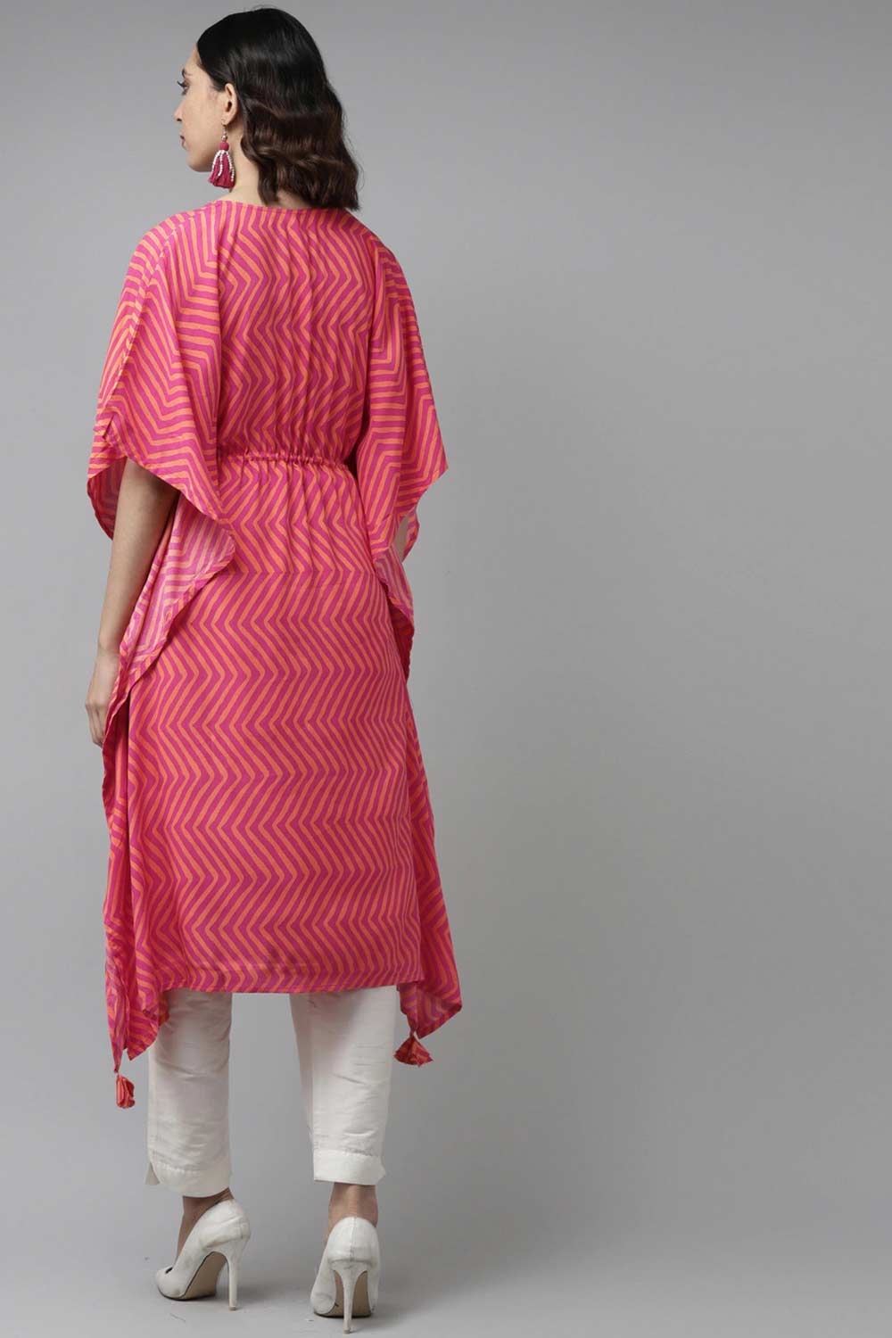 Buy Viscose Rayon Striped Kurta Top in Pink Online - Front