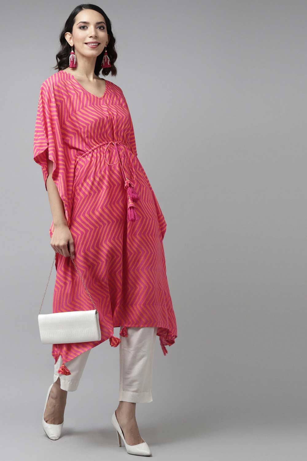 Buy Viscose Rayon Striped Kurta Top in Pink Online - Side