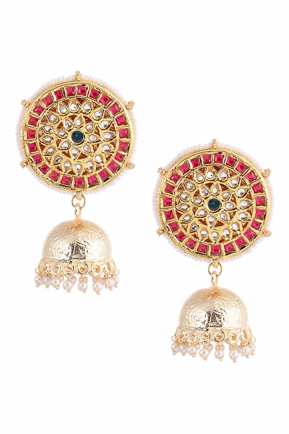 Women's Alloy Metal Jhumka Earrings In Red