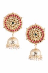 Women's Alloy Metal Jhumka Earrings In Red