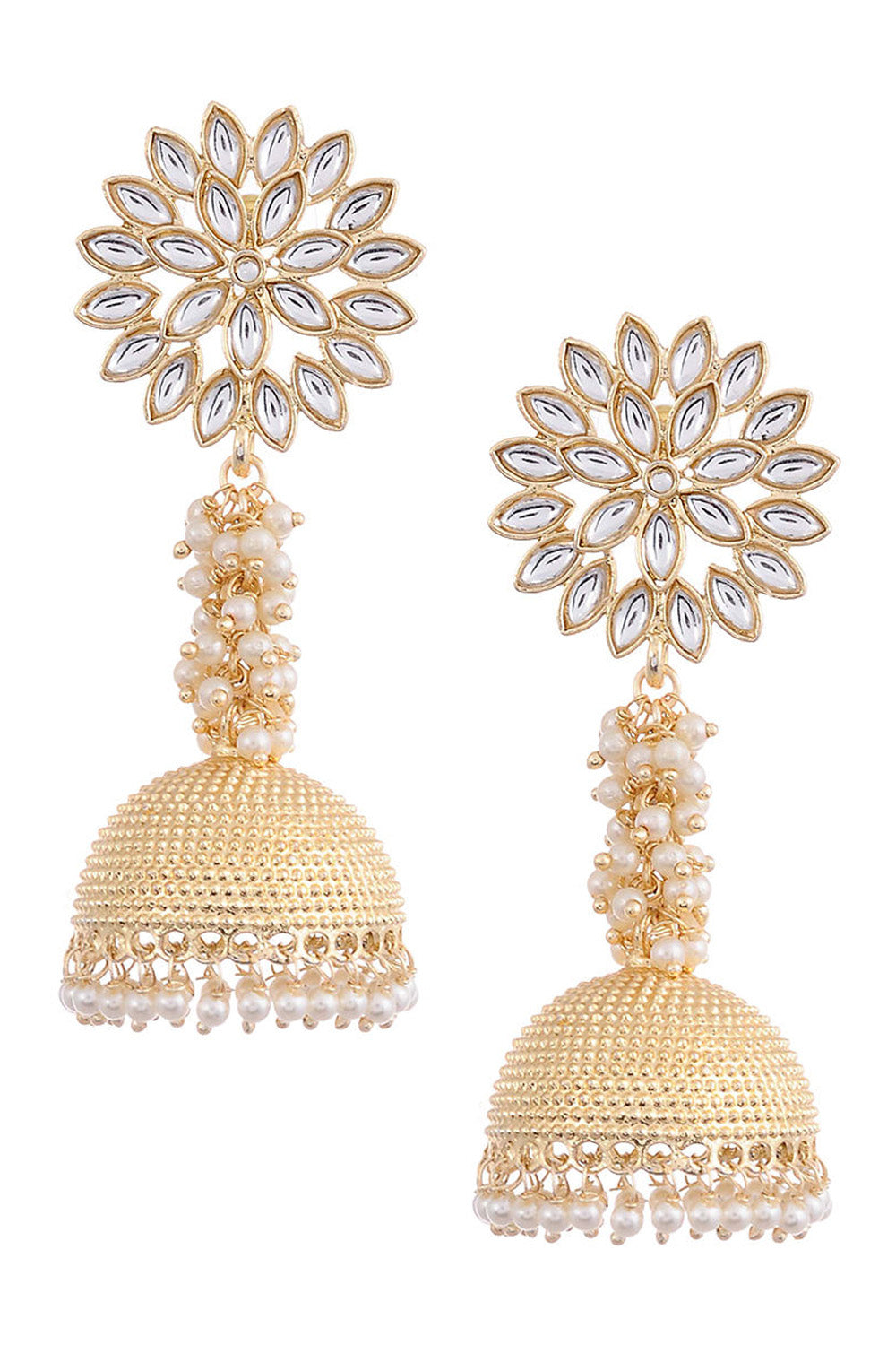 Women's Alloy Metal Jhumka Earrings In Gold