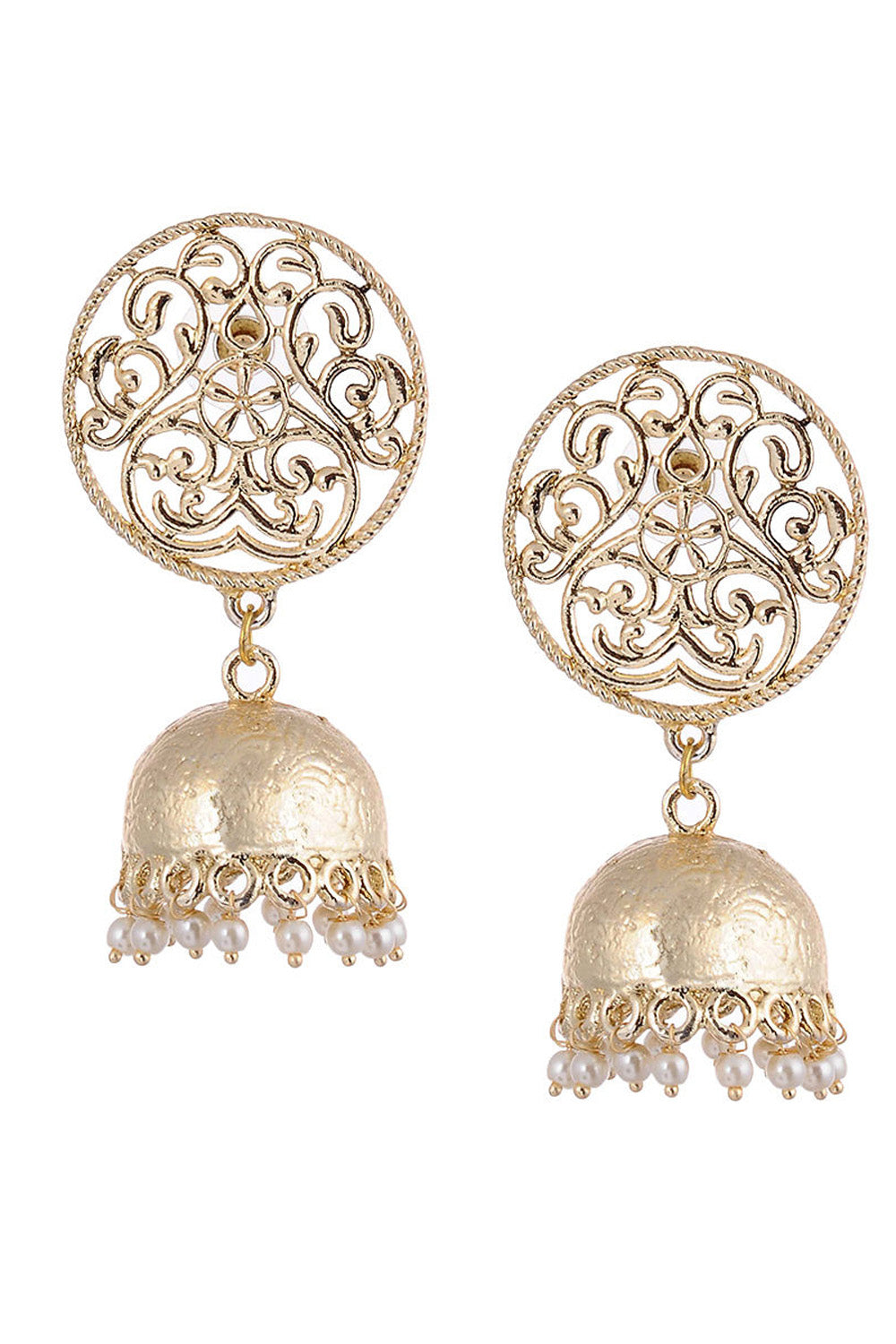 Women's Alloy Metal Jhumka Earrings In Gold