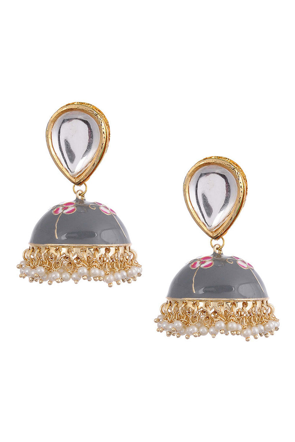 Women's Alloy Metal Jhumka Earrings In Grey