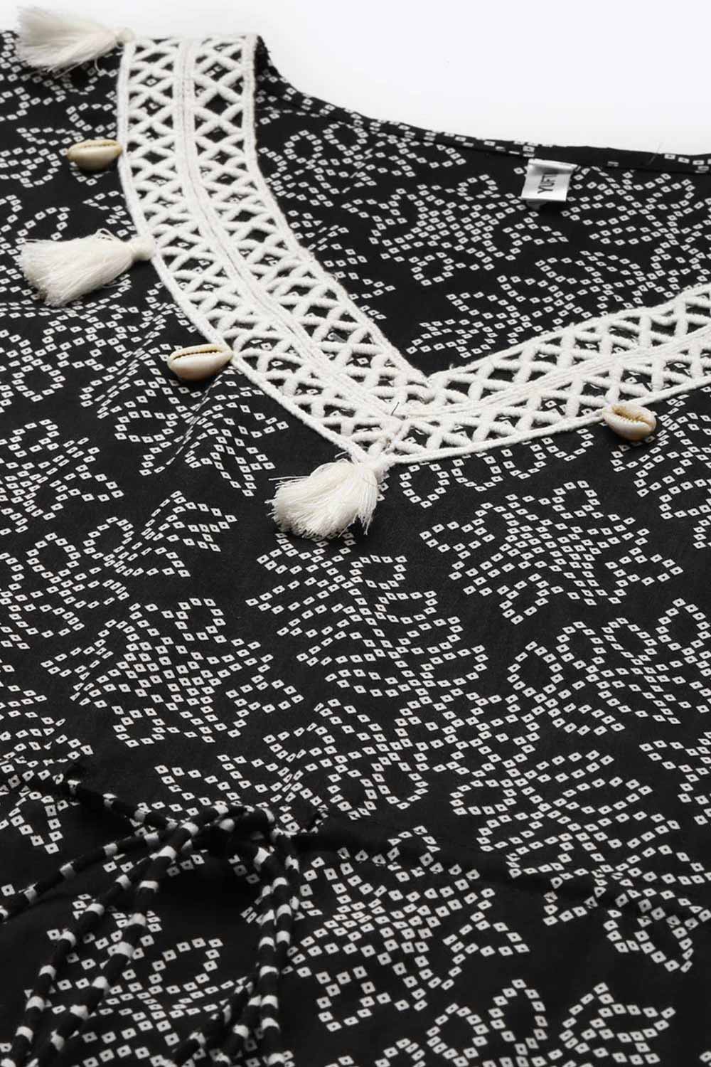 Pure Cotton Bandhani Printed Kurta Top in Black Design