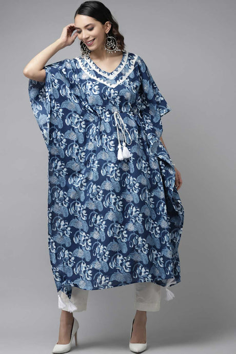 Buy Pure Cotton Floral Batik Printed Kurta Top in Blue Online