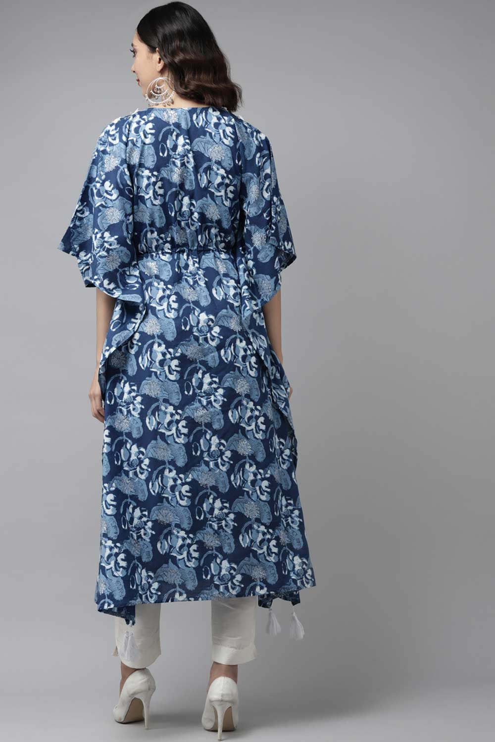 Buy Pure Cotton Floral Batik Printed Kurta Top in Blue Online - Front