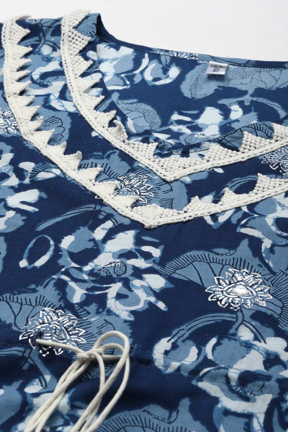 Buy Pure Cotton Floral Batik Printed Kurta Top in Blue Online - Zoom In