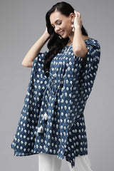 Buy Pure Cotton Batik Printed Kurta Top in Navy Blue Online - Back