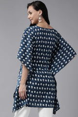 Buy Pure Cotton Batik Printed Kurta Top in Navy Blue Online - Front