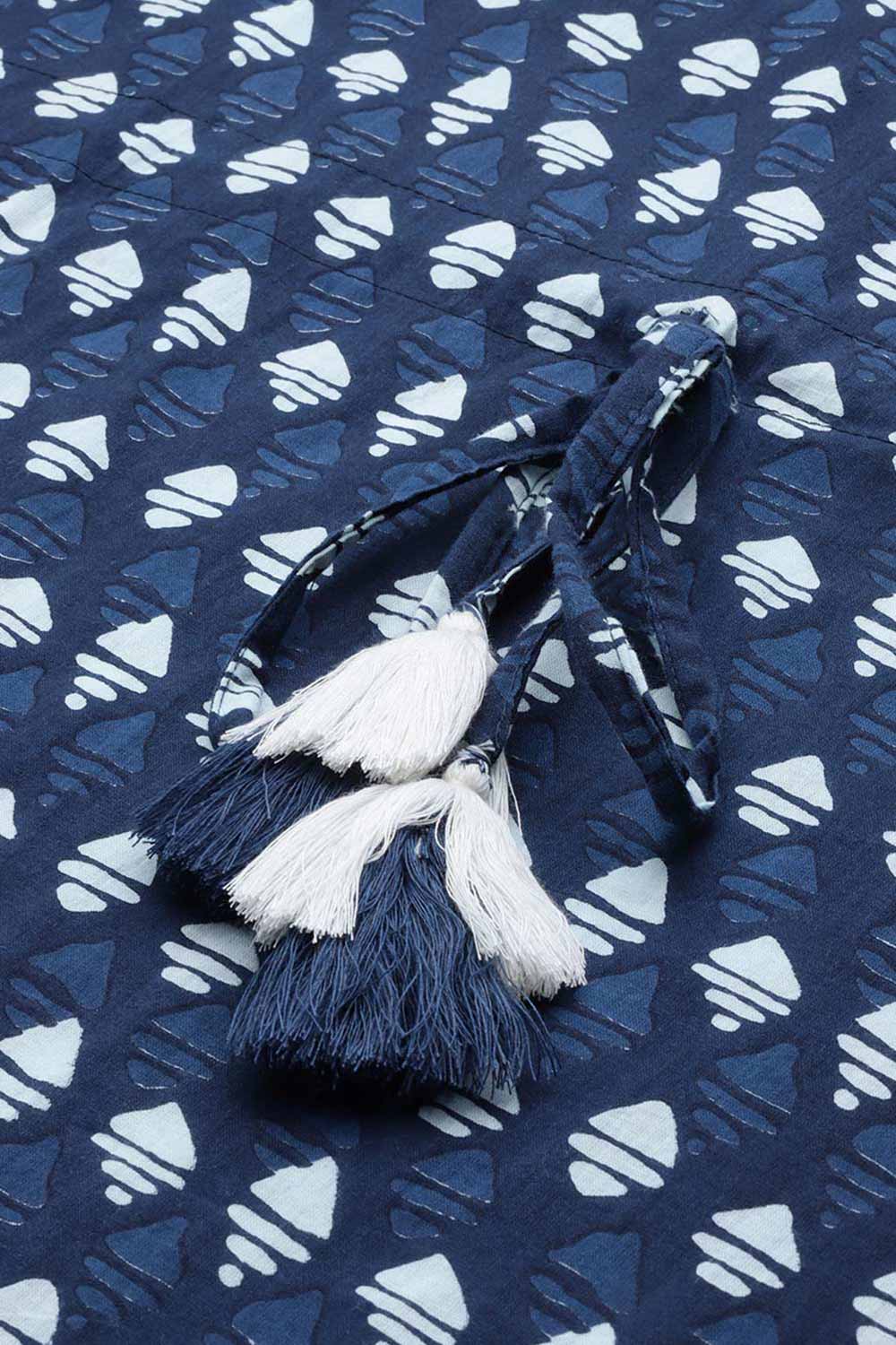Buy Pure Cotton Batik Printed Kurta Top in Navy Blue Online - Zoom In