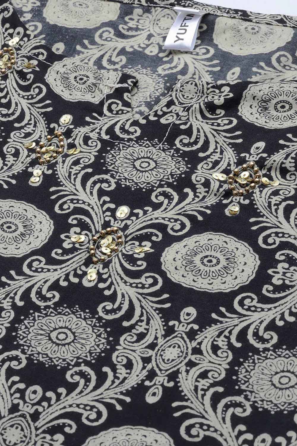 Buy Pure Cotton Batik Printed Kurta Top in Black Online - Side