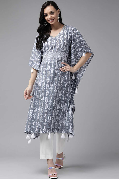 Buy Pure Cotton Batik Printed Kurta Top in Grey Online