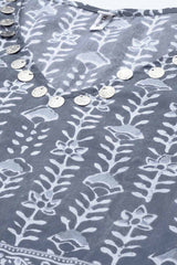 Buy Pure Cotton Batik Printed Kurta Top in Grey Online - Zoom In